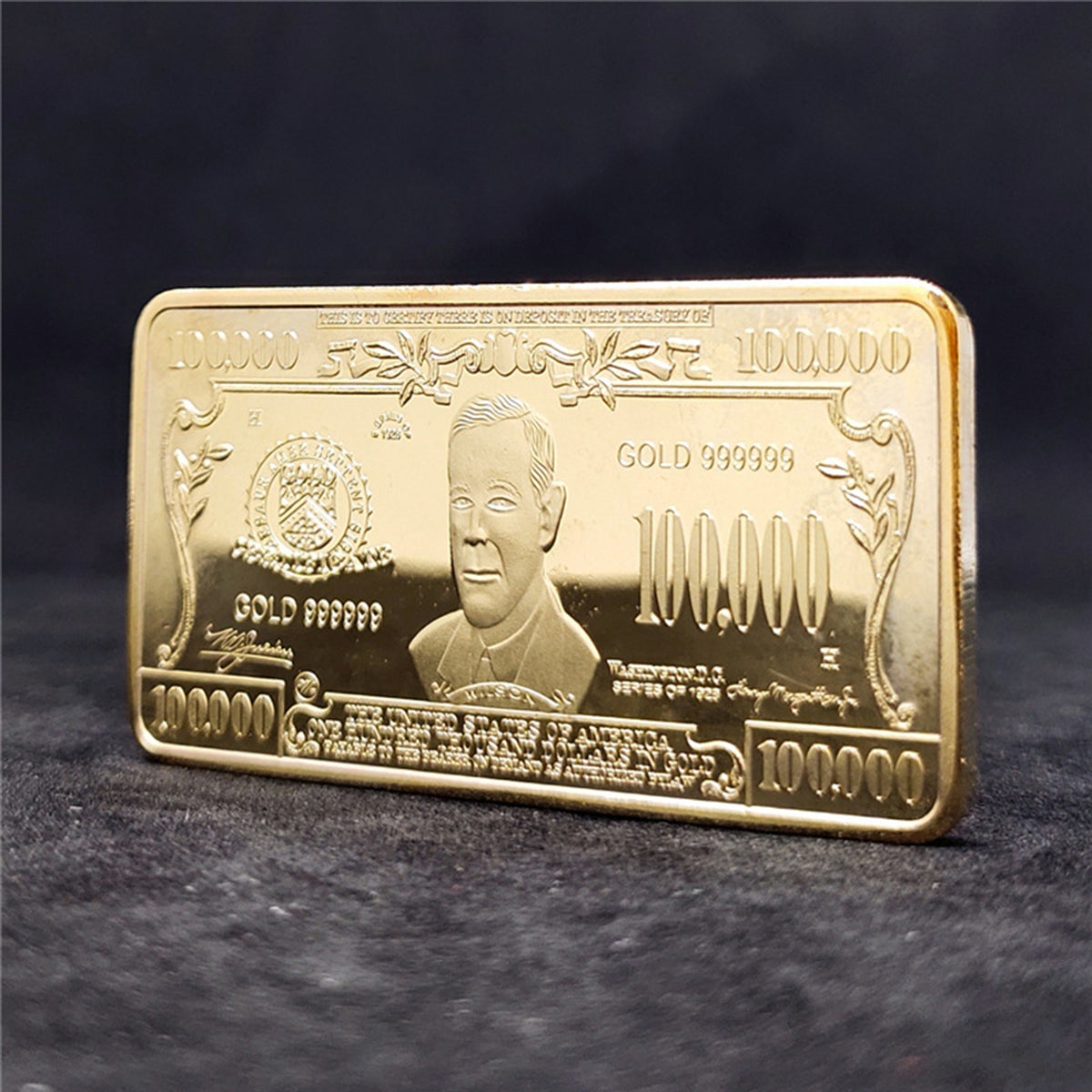 100,000-Dollar Gold-Plated Commemorative Coin – Intricate Portrait & US Bill Design, Collector’s Edition