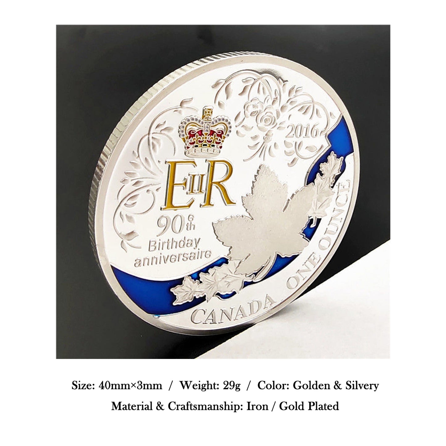 Canada 2016 Queen Elizabeth II 90th Birthday Gold-Plated Commemorative Coin