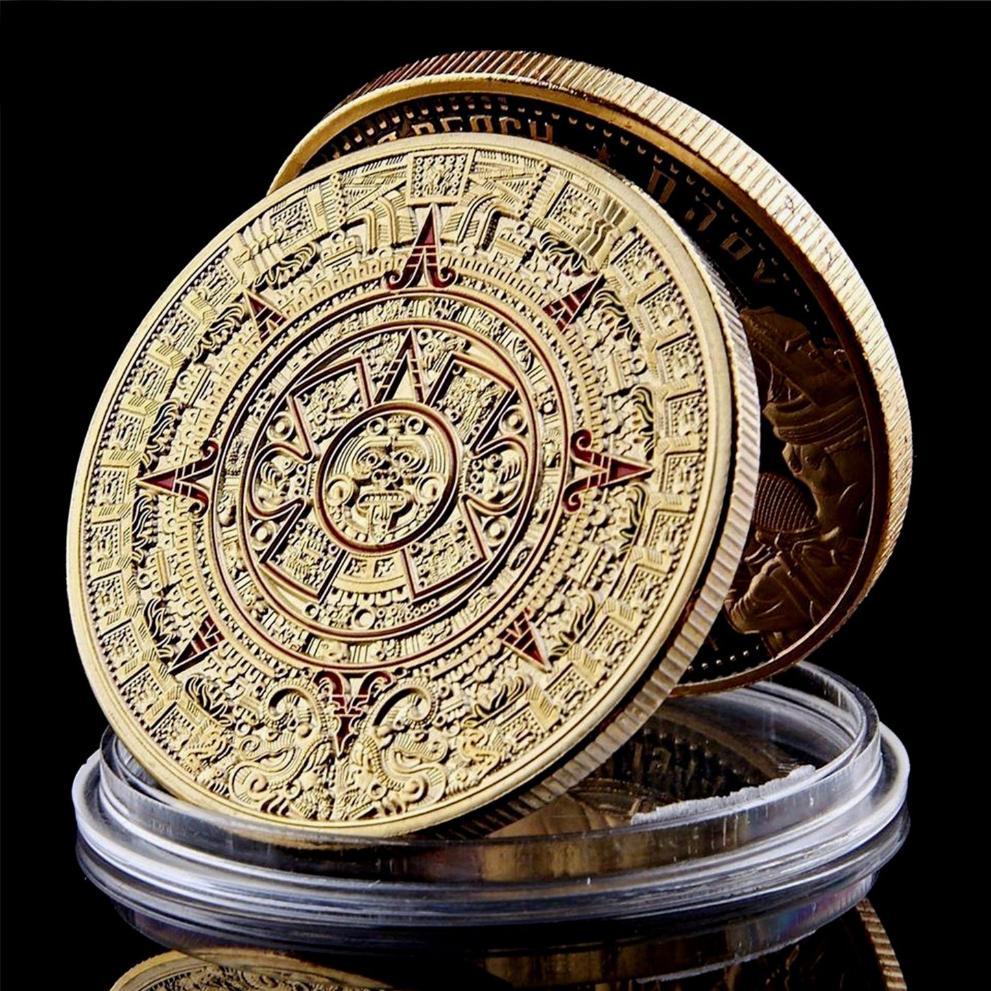Mayan Calendar Gold-Toned Commemorative Coin – Ancient Glyphs & Falcon Design