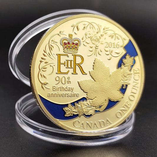 Canada 2016 Queen Elizabeth II 90th Birthday Gold-Plated Commemorative Coin