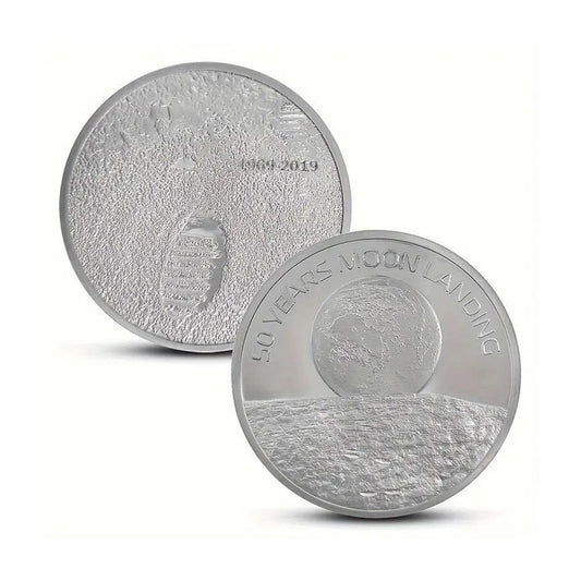 Commemorative Moon Landing Gold Coin – 50th Anniversary Apollo 11, 2-Sided Design with Earth & Lunar Surface
