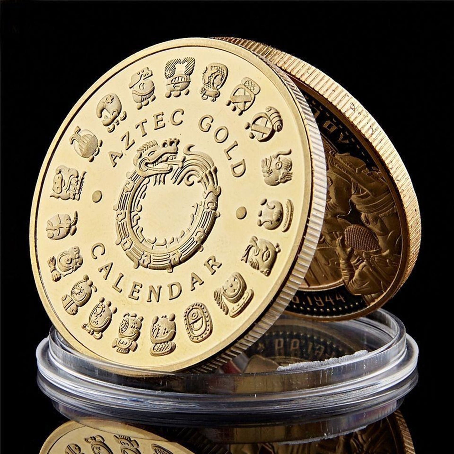 Mayan Calendar Gold-Toned Commemorative Coin – Ancient Glyphs & Falcon Design