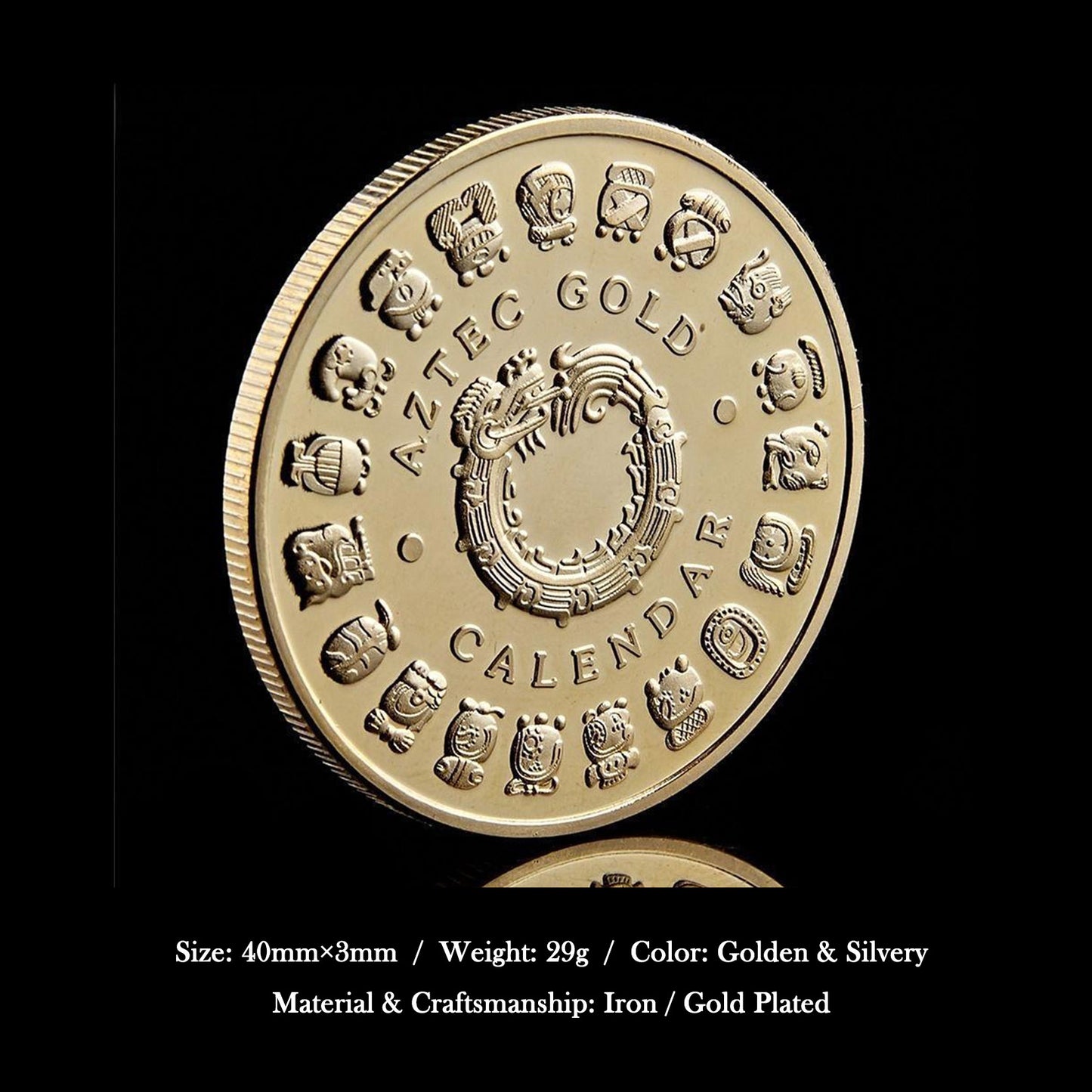 Mayan Calendar Gold-Toned Commemorative Coin – Ancient Glyphs & Falcon Design