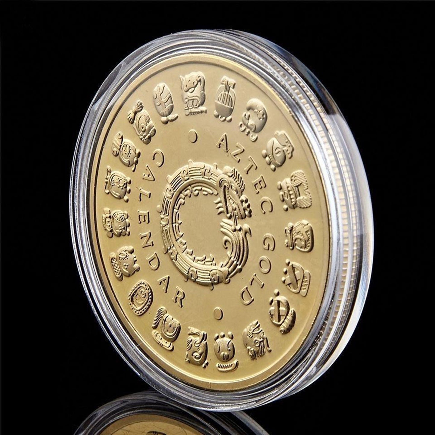 Mayan Calendar Gold-Toned Commemorative Coin – Ancient Glyphs & Falcon Design