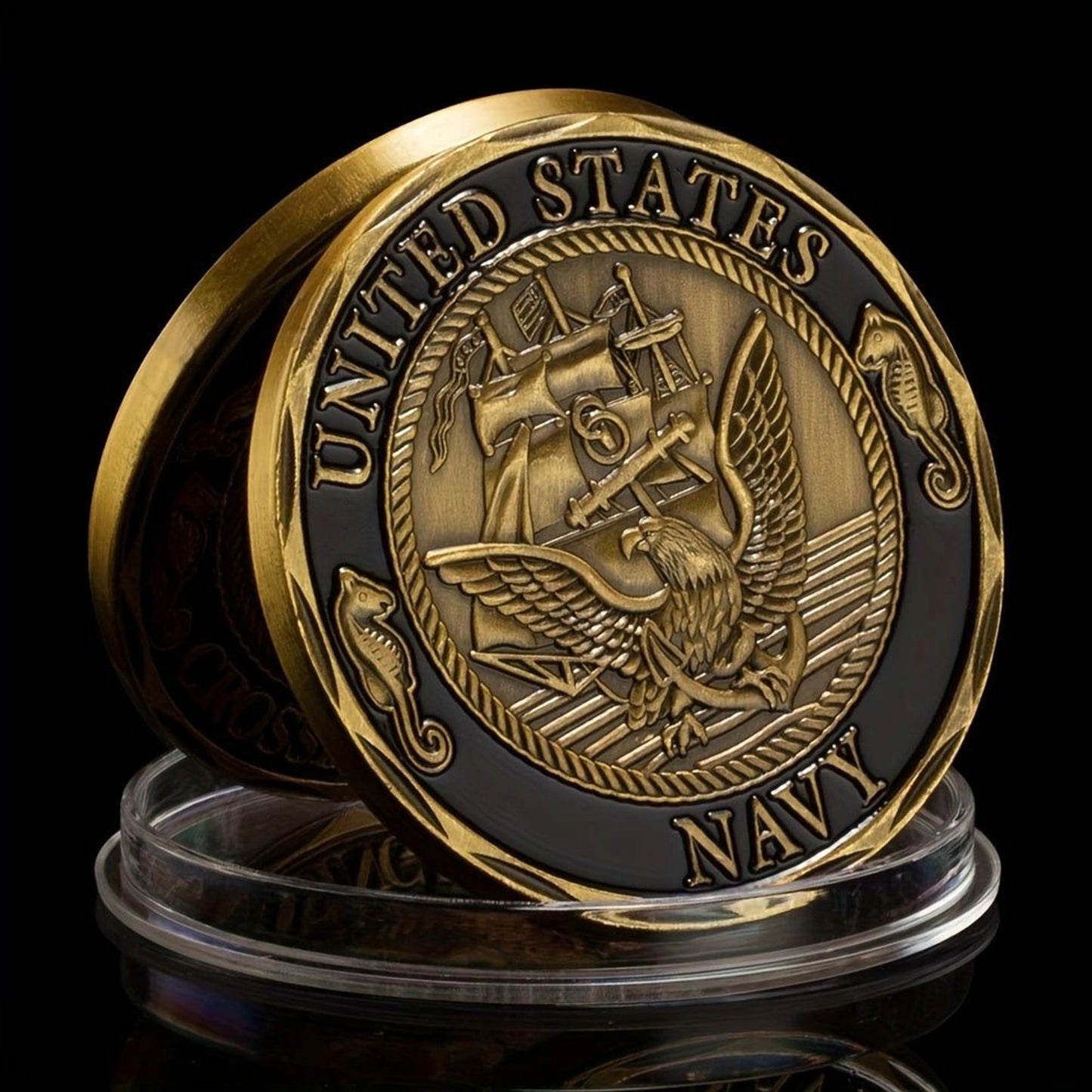 Shellback "King Neptune" Commemorative Coin - Gold-Toned Navy Tradition with Sea Serpent Design